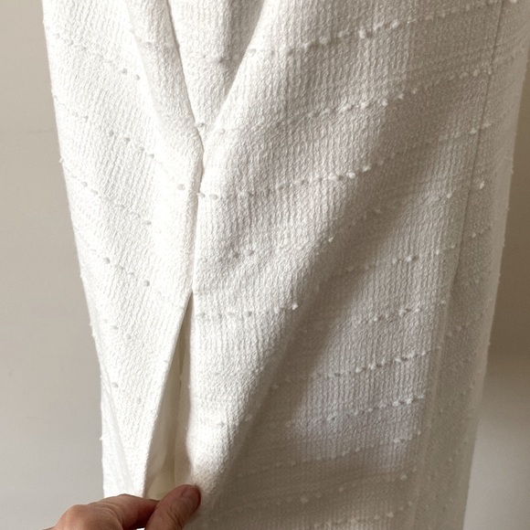 Loft Sleeveless Textured Tweed V Neck Cotton Shift Career Dress White Size 8 - Picture 9 of 16